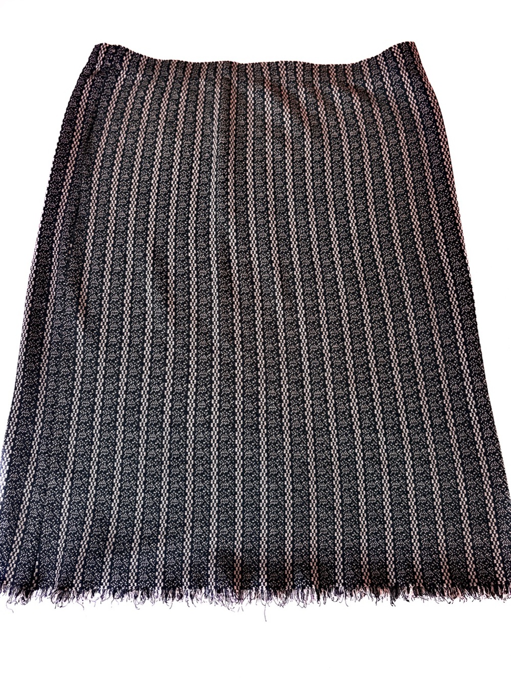 Milano XL Pull On Fringe Hem Knit Skirt Black Taupe Striped Textured
